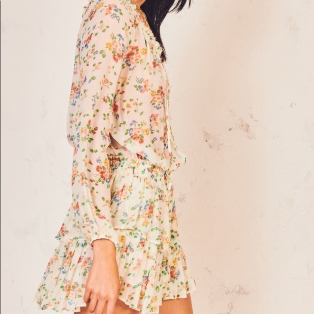 LoveShackFancy Floral Popover Silk Dress - Picture 4 of 12